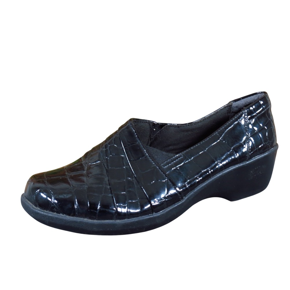 Clarks May Marigold Womens Loafer 6.5M Work Office Black Croc Patent Wedge Shoe